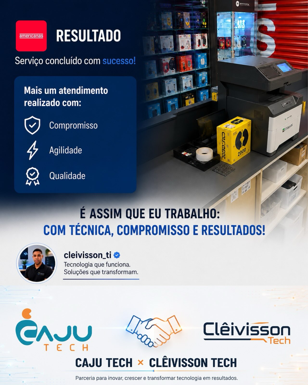 Serviço técnico concluído em impressora Zebra na Americanas Express